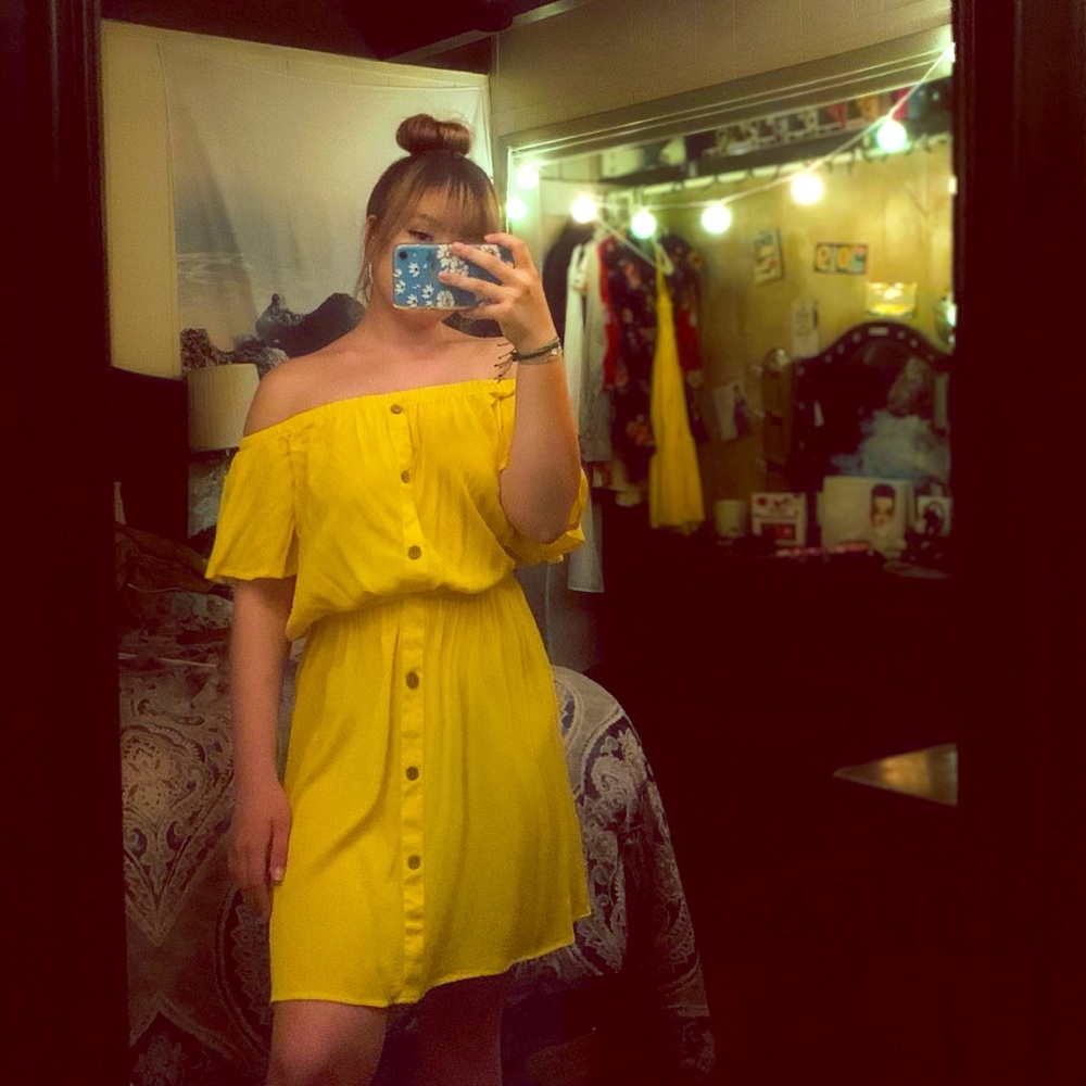Yellow off the shoulder dress